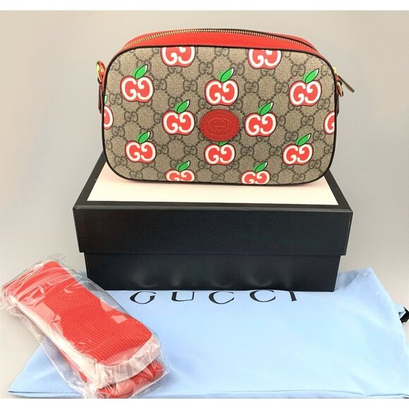 NIB Gucci GG Supreme & Red Leather Apple Shoulder Bag - Picture 1 of 15